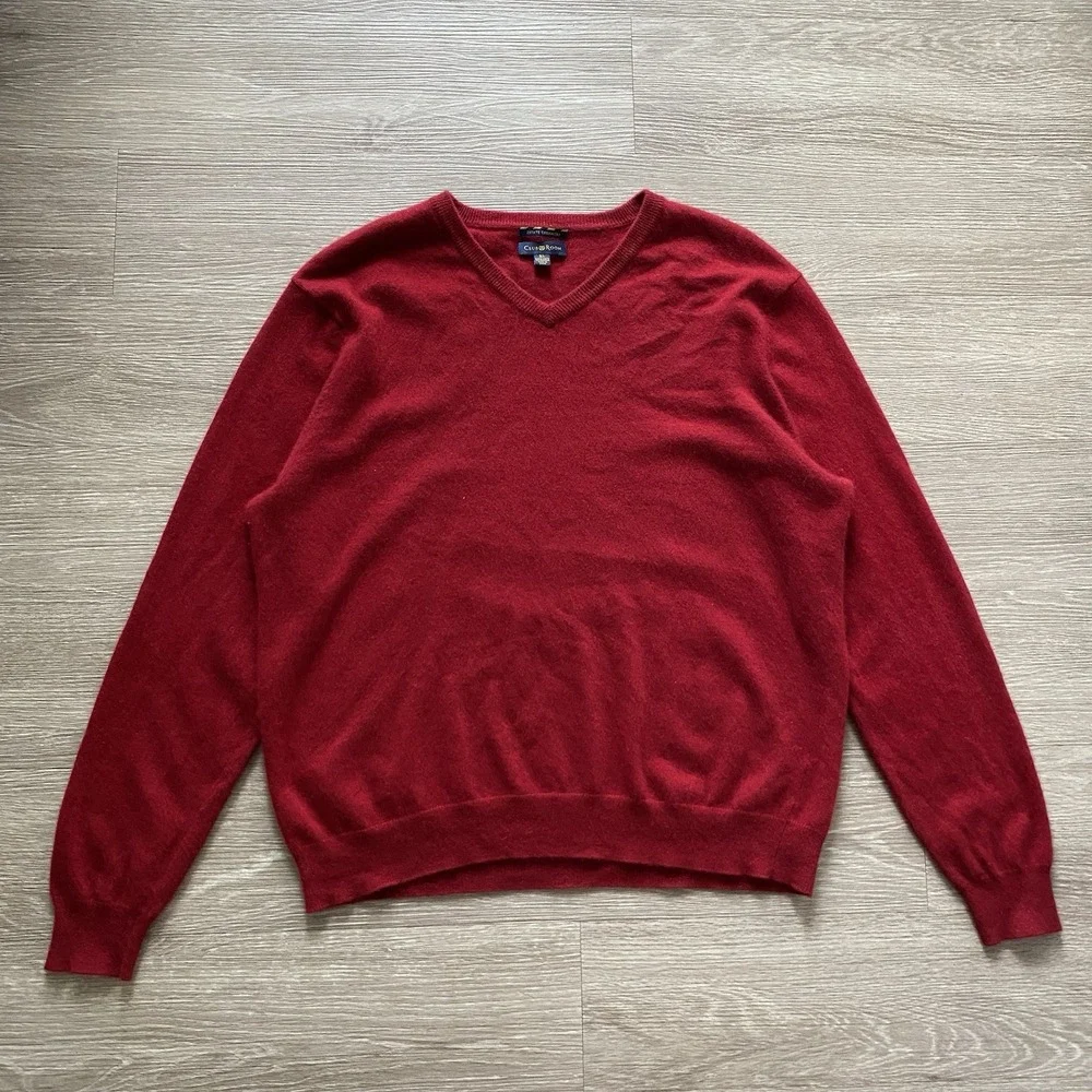 Club Room 2 Ply Estate Cashmere Sweater Men's Size XL Red V-Neck Pullover Luxury